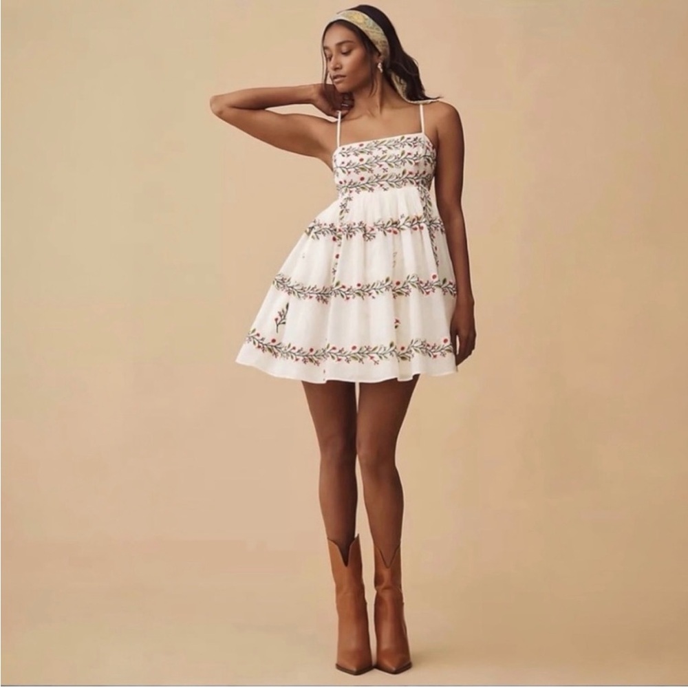 Anthropologie Square-Neck Floral Embroidered Mini Dress, Samant Chauhan, XS‎